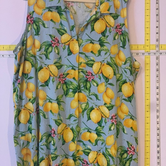 Adorable, lemon, print collared button- down sleeveless tunic - Picture 1 of 2